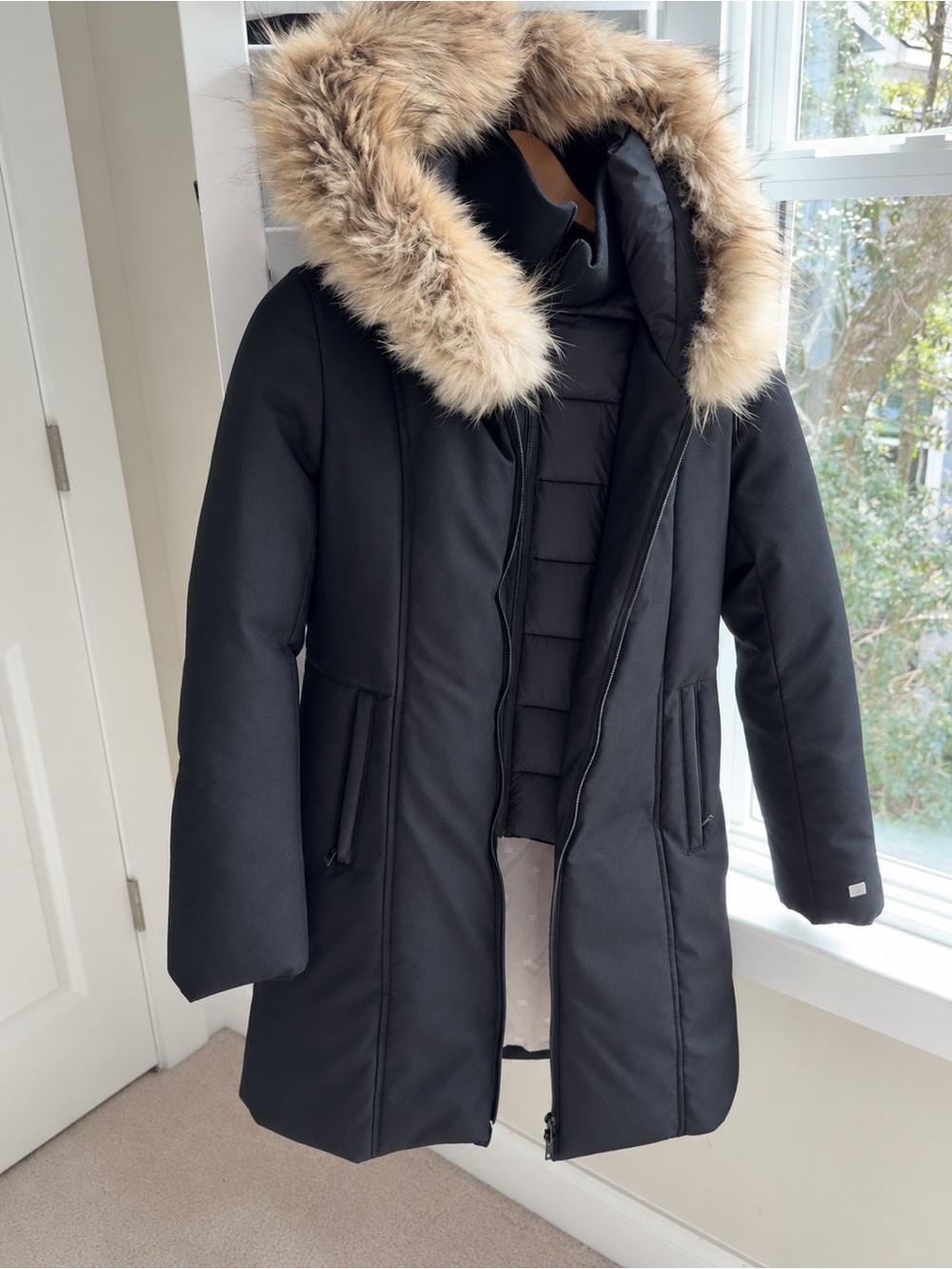 Soia & Kyo Black Parka with Fur-Trim Hood